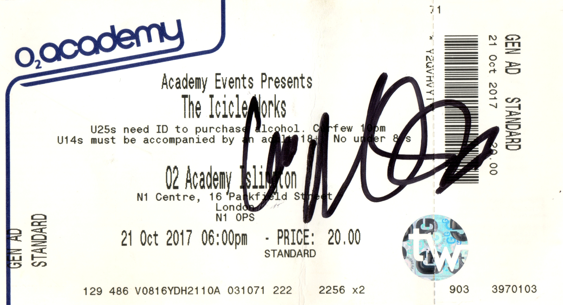 the icicle works - 21 oct 2017 stub signed ian mcnabb